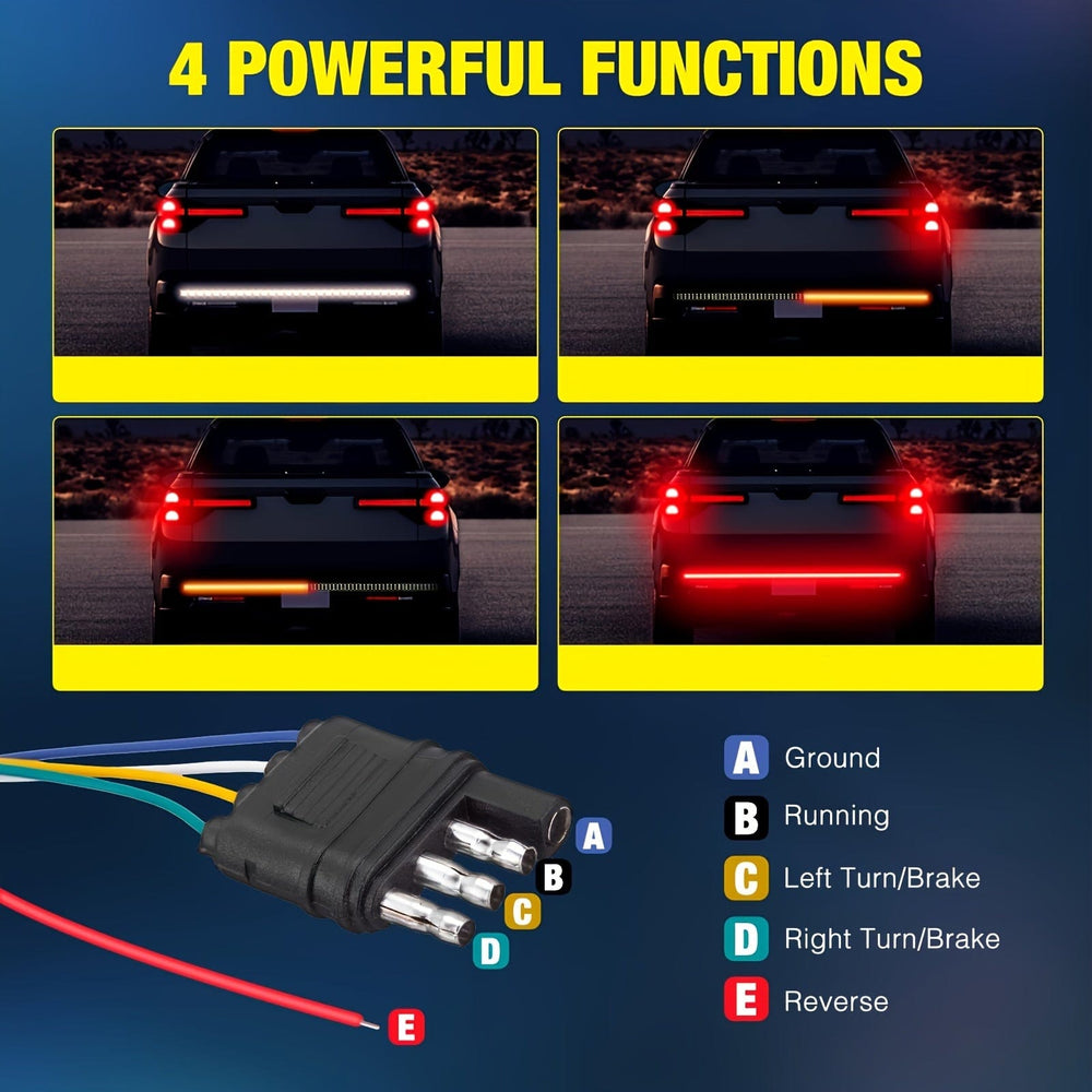 Planet Gates 152.4cm 3-row Tailgate light bar Truck Tailgate Tail Light Bar 152.4cm Inch Triple Row LED Strip Light With Red Brake White Reverse Sequential Amber Turning Signals Lights