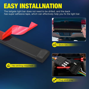 Planet Gates 152.4cm 3-row Tailgate light bar Truck Tailgate Tail Light Bar 152.4cm Inch Triple Row LED Strip Light With Red Brake White Reverse Sequential Amber Turning Signals Lights