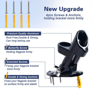 Planet Gates 152.4cm Black 1 Set Black Flagpole Kit For Outside House Stainless Steel Wall Mounted Flag Poles With Bracket & Flag Mounting Rings For Porch Yard Garden Outdoor Residential Or Commercial (NO Flag), 5ft