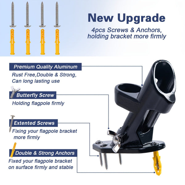 Planet Gates 152.4cm Black 1 Set Black Flagpole Kit For Outside House Stainless Steel Wall Mounted Flag Poles With Bracket & Flag Mounting Rings For Porch Yard Garden Outdoor Residential Or Commercial (NO Flag), 5ft