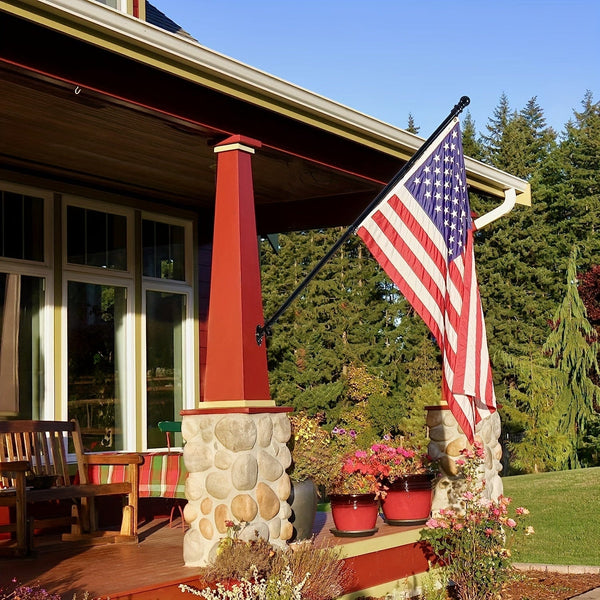 Planet Gates 152.4cm Black 1 Set Black Flagpole Kit For Outside House Stainless Steel Wall Mounted Flag Poles With Bracket & Flag Mounting Rings For Porch Yard Garden Outdoor Residential Or Commercial (NO Flag), 5ft