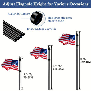 Planet Gates 152.4cm Black 1 Set Black Flagpole Kit For Outside House Stainless Steel Wall Mounted Flag Poles With Bracket & Flag Mounting Rings For Porch Yard Garden Outdoor Residential Or Commercial (NO Flag), 5ft