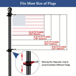 Planet Gates 152.4cm Black 1 Set Black Flagpole Kit For Outside House Stainless Steel Wall Mounted Flag Poles With Bracket & Flag Mounting Rings For Porch Yard Garden Outdoor Residential Or Commercial (NO Flag), 5ft