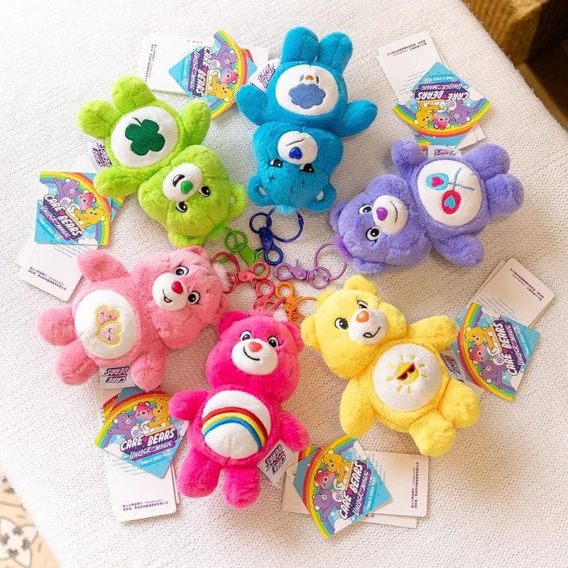 Planet Gates 15CM Miniso Kawaii Care Bears Key Chain Cartoon Cute Anime Pendant Genuine Rainbow Bear Plush Toy Children's Girl Birthday Gift