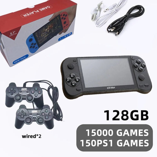 Planet Gates 15k with wired VILCORN X50 MAX Handheld Game Console for PS1 Retro Games Kids Video Game Player for GBA/SNES Portable Audio Gaming Console