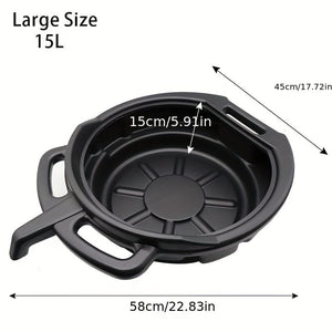 Planet Gates 15L 1pc PMMJ Oil Drain Pan Waste Engine Oil Collector Tank With Handle Gearbox Oil Drip Tray For Car Repair Fuel Fluid Change Garage Tool