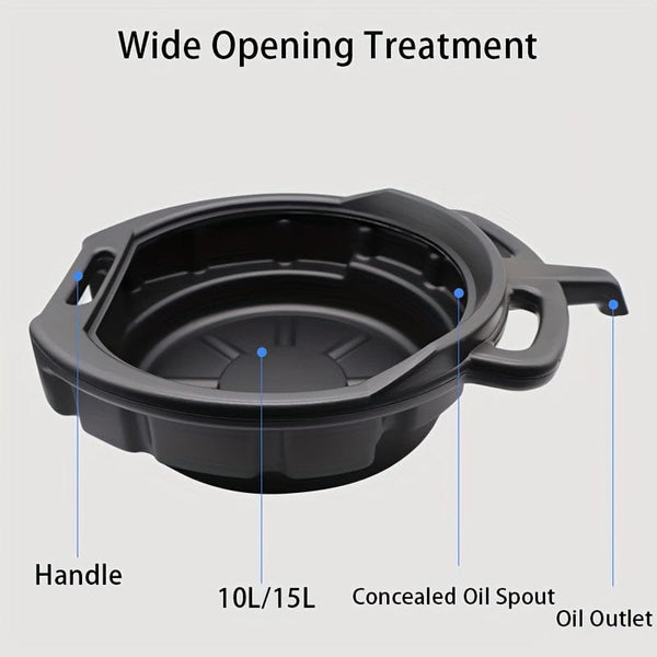 Planet Gates 15L 1pc PMMJ Oil Drain Pan Waste Engine Oil Collector Tank With Handle Gearbox Oil Drip Tray For Car Repair Fuel Fluid Change Garage Tool
