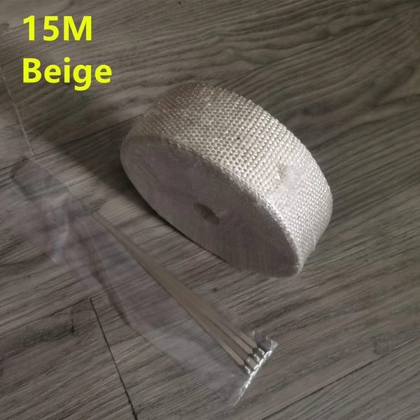 Planet Gates 15M beige Vintage Motorcycle 5cm*5/10/15M Motorcycle Exhaust Pipe Header Heat Wrap Resistant Wrap Tape Fiberglass Heat Shield Motocross