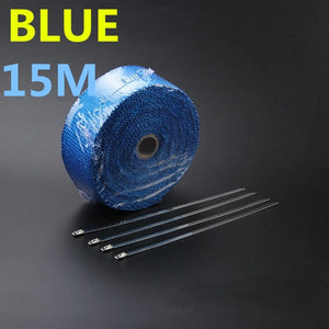 Planet Gates 15M blue Vintage Motorcycle 5cm*5/10/15M Motorcycle Exhaust Pipe Header Heat Wrap Resistant Wrap Tape Fiberglass Heat Shield Motocross