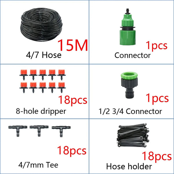 Planet Gates 15M Kit DIY Drip Irrigation System Automatic Watering Garden Hose Micro Drip Watering Kits with Adjustable Drippers Gardening Tool Kit