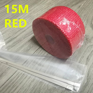 Planet Gates 15M red Vintage Motorcycle 5cm*5/10/15M Motorcycle Exhaust Pipe Header Heat Wrap Resistant Wrap Tape Fiberglass Heat Shield Motocross