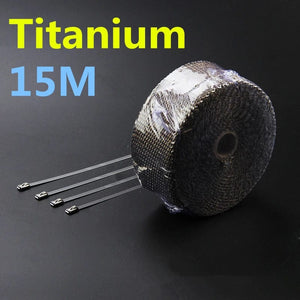 Planet Gates 15M Titanium Vintage Motorcycle 5cm*5/10/15M Motorcycle Exhaust Pipe Header Heat Wrap Resistant Wrap Tape Fiberglass Heat Shield Motocross