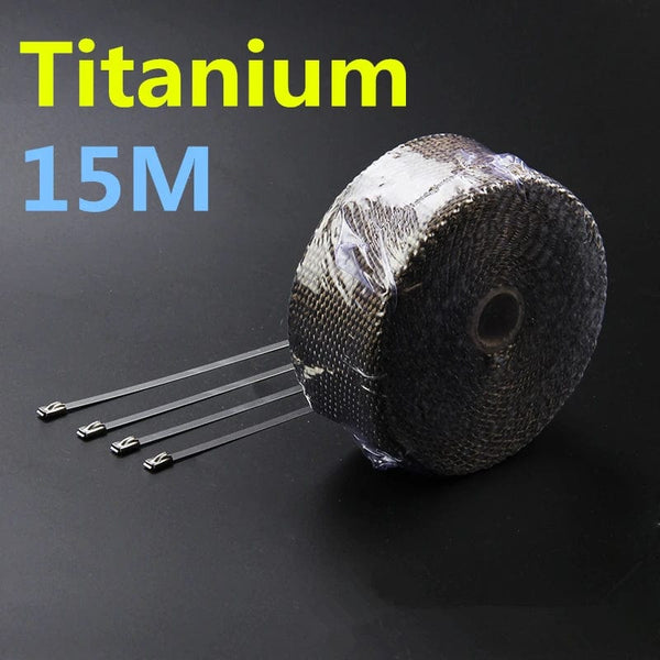 Planet Gates 15M Titanium Vintage Motorcycle 5cm*5/10/15M Motorcycle Exhaust Pipe Header Heat Wrap Resistant Wrap Tape Fiberglass Heat Shield Motocross