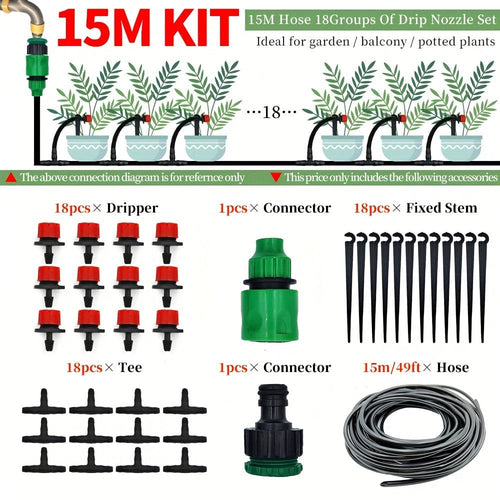 Planet Gates 15M Watering Kit 1pc Garden Irrigation Set DIY Greenhouse DIY Drip Irrigation System Automatic Watering Garden Hose Micro Drip Watering Kits With Adjustable Drippers, 15-30m