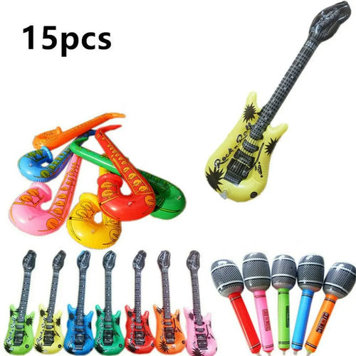 Planet Gates 15Pcs Inflatable Instruments Toy Music Balloons Set Simulation Instrument Guitars Saxophones Microphones Party Toy