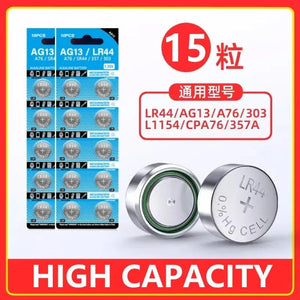 Planet Gates 15PCS LR44 AG13 LR44 A76 357 357A LR1154 SR1154 SR44 1.55V Alkaline Battery For Watch Calculator Car Key Remote Clock Button Coin Cell