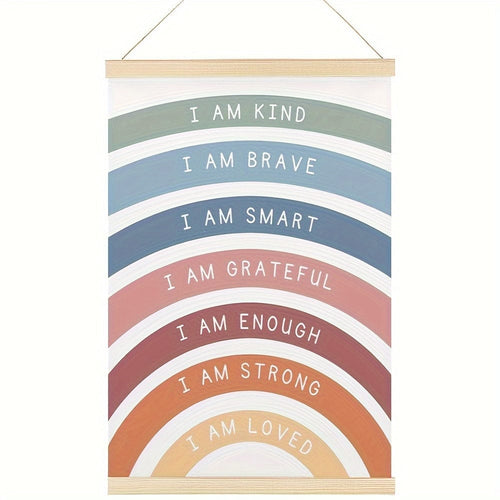 Planet Gates 16*24Inch(40*60cm) 1pc Wood Hanging Scroll Poster, Playroom Wall Decor, Rainbow Affirmations Print, Boho Classroom Decor, Kids Affirmations Poster Wall Decor, Home Room Decor Wall Art 16*24Inch(40*60cm)