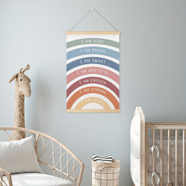 Planet Gates 16*24Inch(40*60cm) 1pc Wood Hanging Scroll Poster, Playroom Wall Decor, Rainbow Affirmations Print, Boho Classroom Decor, Kids Affirmations Poster Wall Decor, Home Room Decor Wall Art 16*24Inch(40*60cm)