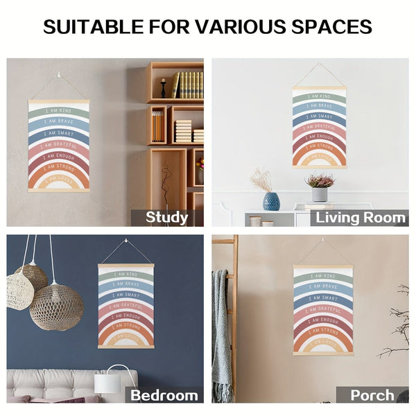 Planet Gates 16*24Inch(40*60cm) 1pc Wood Hanging Scroll Poster, Playroom Wall Decor, Rainbow Affirmations Print, Boho Classroom Decor, Kids Affirmations Poster Wall Decor, Home Room Decor Wall Art 16*24Inch(40*60cm)