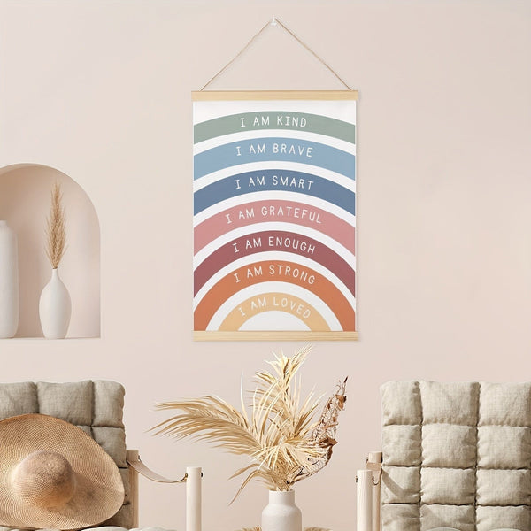 Planet Gates 16*24Inch(40*60cm) 1pc Wood Hanging Scroll Poster, Playroom Wall Decor, Rainbow Affirmations Print, Boho Classroom Decor, Kids Affirmations Poster Wall Decor, Home Room Decor Wall Art 16*24Inch(40*60cm)