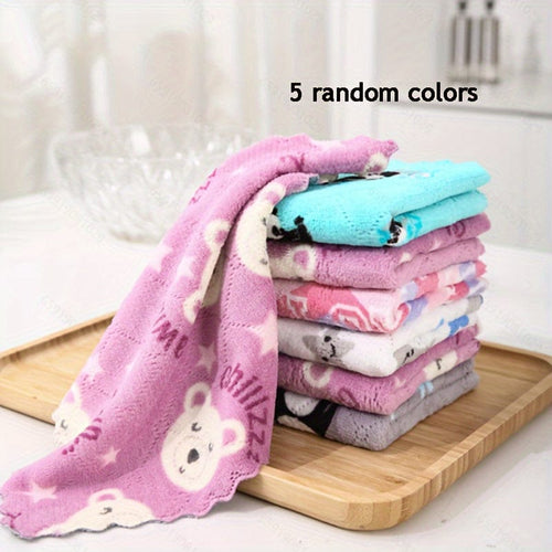 Planet Gates 16*27cm, 5pcs Pack 5pcs, Cute Coral Fleece Kitchen Rag - Double-Sided, Thickened Table Cloth for Easy Cleaning