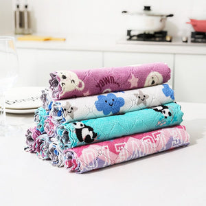 Planet Gates 16*27cm, 5pcs Pack 5pcs, Cute Coral Fleece Kitchen Rag - Double-Sided, Thickened Table Cloth for Easy Cleaning