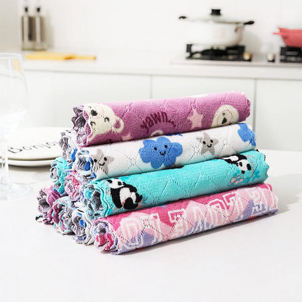 Planet Gates 16*27cm, 5pcs Pack 5pcs, Cute Coral Fleece Kitchen Rag - Double-Sided, Thickened Table Cloth for Easy Cleaning