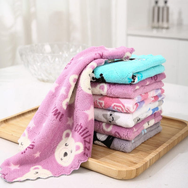 Planet Gates 16*27cm, 5pcs Pack 5pcs, Cute Coral Fleece Kitchen Rag - Double-Sided, Thickened Table Cloth for Easy Cleaning