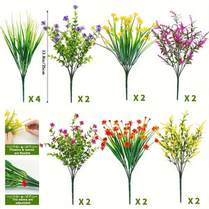 Planet Gates 16 Bundles 16 Bundles Outdoors Plastic Plants Artificial Flowers Faux Shrubs Fake Plants Greenery Wheat Grass UV Resistant for Spring Summer Garden Patio Window Box Office Table Kitchen Home Decoration