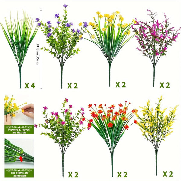 Planet Gates 16 Bundles 16 Bundles Outdoors Plastic Plants Artificial Flowers Faux Shrubs Fake Plants Greenery Wheat Grass UV Resistant for Spring Summer Garden Patio Window Box Office Table Kitchen Home Decoration