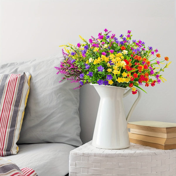 Planet Gates 16 Bundles 16 Bundles Outdoors Plastic Plants Artificial Flowers Faux Shrubs Fake Plants Greenery Wheat Grass UV Resistant for Spring Summer Garden Patio Window Box Office Table Kitchen Home Decoration