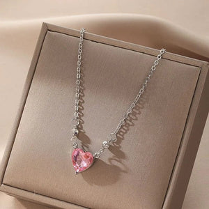 Planet Gates 16 Korean Fashion Necklace for Women Heart Shaped Zircon Necklace Pendant Temperament Clavicle Chain Birthday Party Jewelry Gift