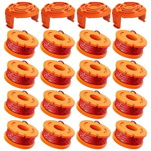 Planet Gates 16 Spools + 4 Caps 20 Packs Replacement 10ft (3m) Grass Trimmer Line Spool, Edger Line Spool Compatible Model Worx WA0010 (16 Replacement Line Spool, 4 Trimmer Cap)