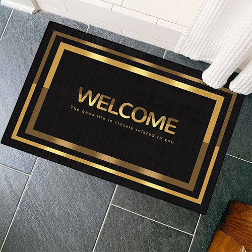 Planet Gates 16"x24"/40x60cm 1pc Dirt Resistant Welcome Doormat, Golden Modern Low Pile Indoor Outdoor Entrance Mat For High Traffic Area, Absorbent Bath Mat, Suitable For Living Room Bedroom Bathroom Kitchen Balcony Patio Carpet