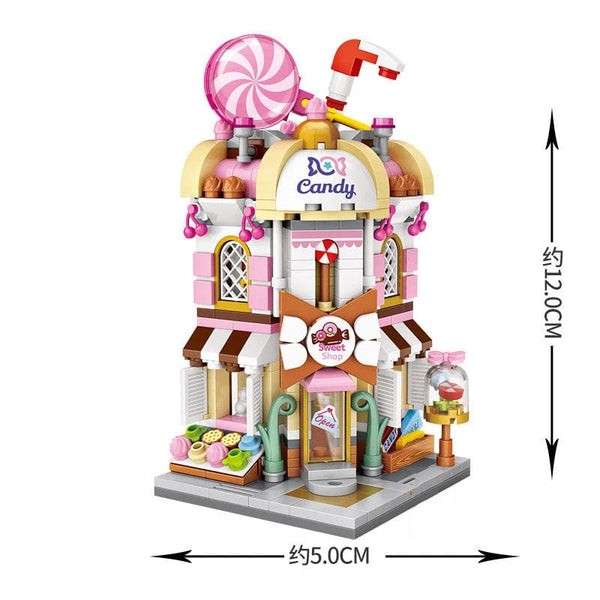 Planet Gates 1644 Mini Bricks City View Scene Mini Street Model Building Block Toys Gaming Room Candy Shop Toy Store Architecture Children DIY