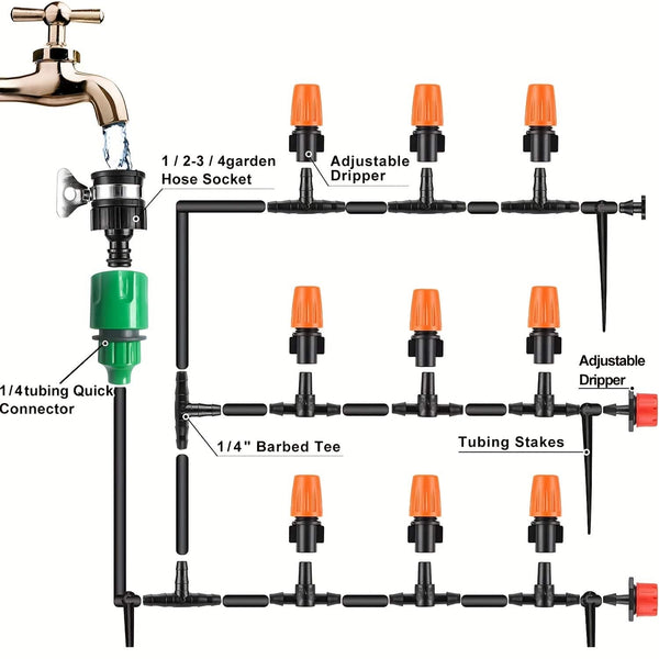 Planet Gates 164ft DIY Garden Drip Irrigation System - Easily Adjust Watering Amount & Save Time & Water!
