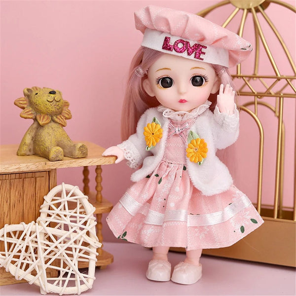 Planet Gates 16cm Princess BJD 1/12 Doll with Clothes and Shoes Movable 13 Joints Cute Sweet Face Girl Gift Child Toys