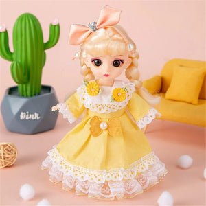 Planet Gates 16cm Princess BJD 1/12 Doll with Clothes and Shoes Movable 13 Joints Cute Sweet Face Girl Gift Child Toys