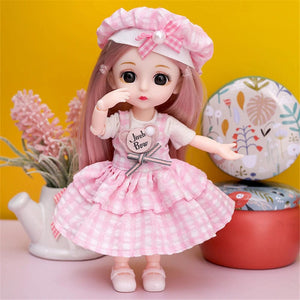 Planet Gates 16cm Princess BJD 1/12 Doll with Clothes and Shoes Movable 13 Joints Cute Sweet Face Girl Gift Child Toys