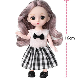 Planet Gates 16cm Princess BJD 1/12 Doll with Clothes and Shoes Movable 13 Joints Cute Sweet Face Girl Gift Child Toys