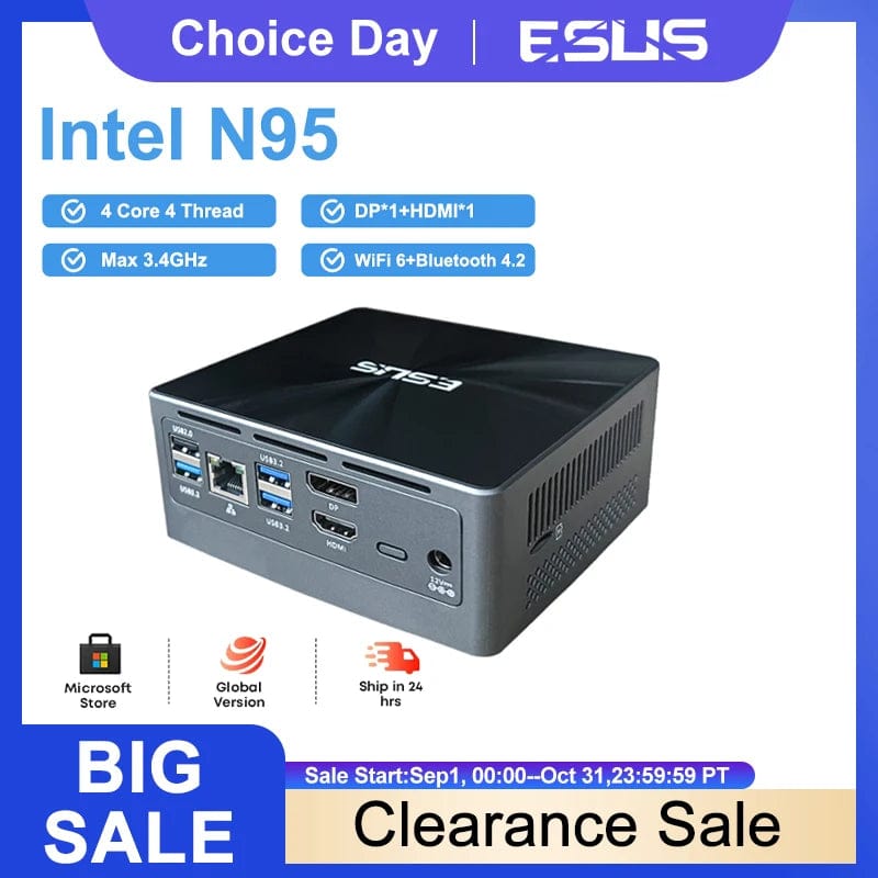 ESUS Mini PC Intel 11th Gen N95 Mini Pocket PC N95 1000M WiFi6 PC Game