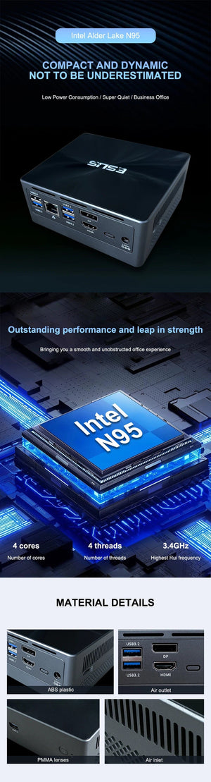 Planet Gates 16GB  256GB / AU ESUS Mini PC Intel 11th Gen N95 Mini Pocket PC N95 1000M WiFi6 PC Gamer Desktop Gaming PC Computer Win 11 diy gaming computer