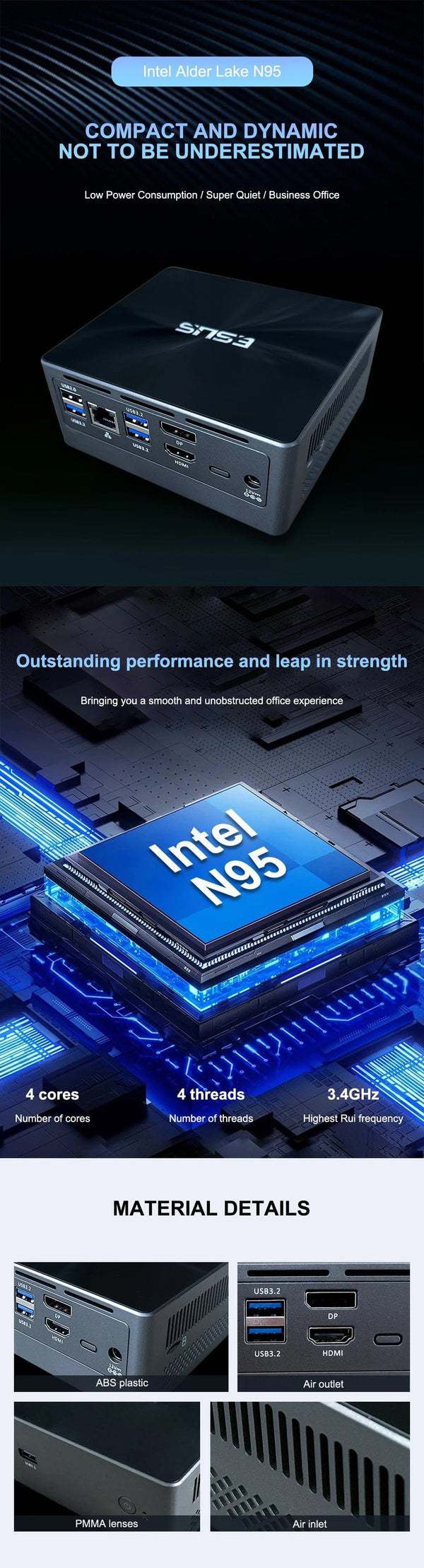 Planet Gates 16GB  256GB / AU ESUS Mini PC Intel 11th Gen N95 Mini Pocket PC N95 1000M WiFi6 PC Gamer Desktop Gaming PC Computer Win 11 diy gaming computer