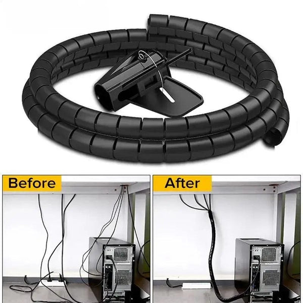 Planet Gates 16mm 2M Black 2M 16mm Flexible Spiral Cable Wire Protector Cable Organizer Computer Cord Protective Tube Clip Organizer Management Tools