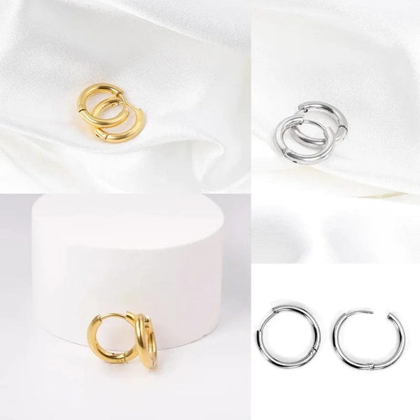 Planet Gates 16mm / E5-2PCS-Rose Golden 2Pcs Small Hoop Earrings for Women Men, Silver Color Stainles Steel Round Circle Pendientes Mujer 2023 Hypoallergeic