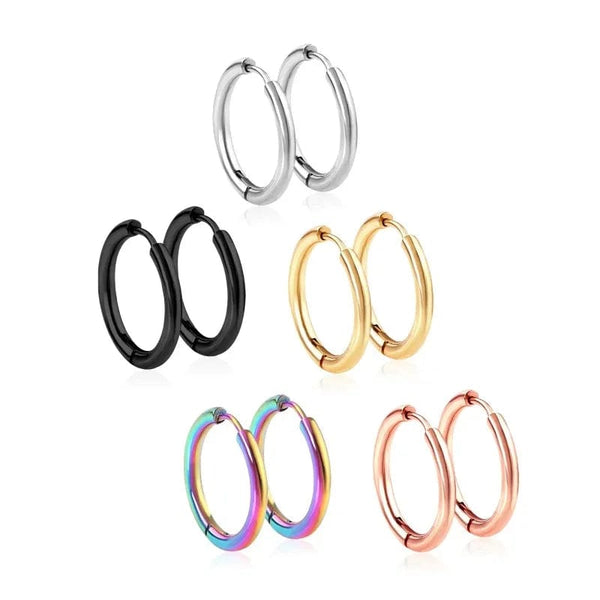 Planet Gates 16mm / E5-2PCS-Rose Golden 2Pcs Small Hoop Earrings for Women Men, Silver Color Stainles Steel Round Circle Pendientes Mujer 2023 Hypoallergeic