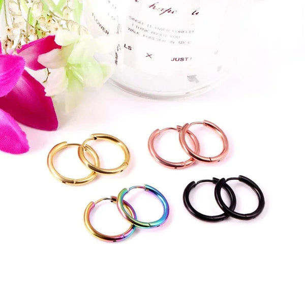Planet Gates 16mm / E5-2PCS-Rose Golden 2Pcs Small Hoop Earrings for Women Men, Silver Color Stainles Steel Round Circle Pendientes Mujer 2023 Hypoallergeic