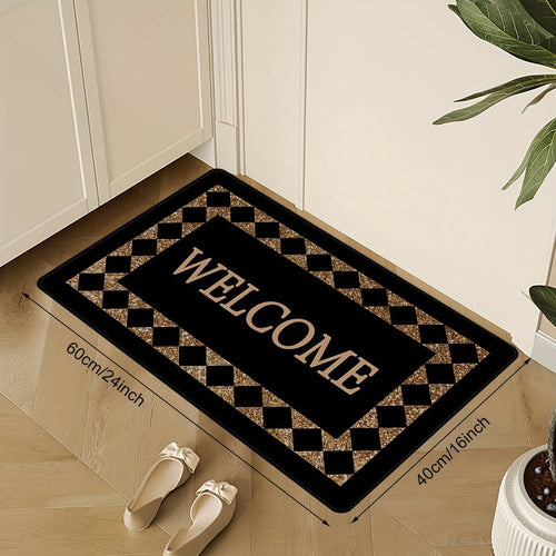 Planet Gates 16x24inch/40x60cm 1pc Creative Plaid Print Doormat, Chic Monogram Pattern Throw Carpet, Non-Slip Stain-resistant Foyer Pad, Rug For Laundry Room Entryway Homecoming Gift Home Room Supplies Spring Decor High Traffic Area