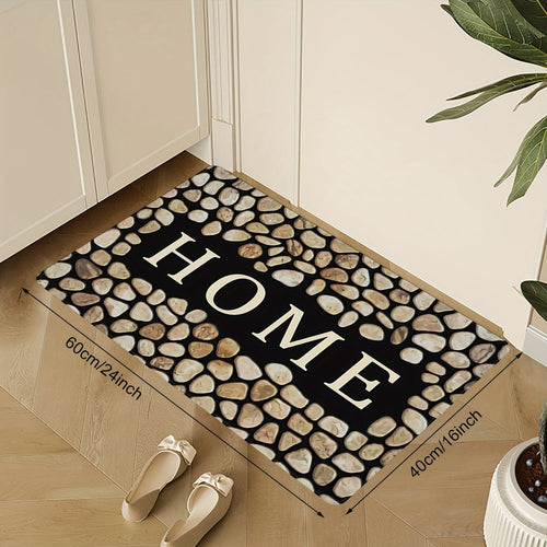 Planet Gates 16x24inch/40x60cm 1pc Crystal Velvet Door Mat, Pebble Letter Print Floor Mat, Non-Slip Polyester Area Rug, Stain-resistant Washable Rug, For Laundry Room, Kitchen Room Decor Guest Room Decor