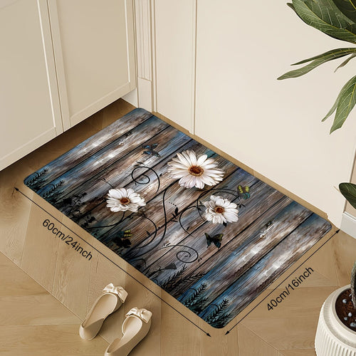 Planet Gates 16x24inch/40x60cm 1pc Daisy Pattern Kitchen Mat, Striped And Butterfly Print Carpet, Non-Slip Stain-resistant Area Rug, For Laundry Room, Bathroom, Dining Table, Home Decor Indoor Decor Room Supplies Shower Supplies